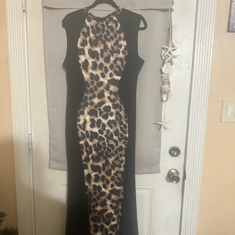 New Leopard Print and Black Panel Dress